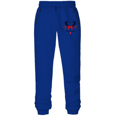 Штаны из футера без начеса с новогодним оленем в бантике