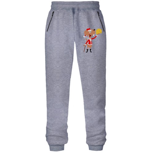 Штаны из футера без начеса с новогодней крысой и сыром