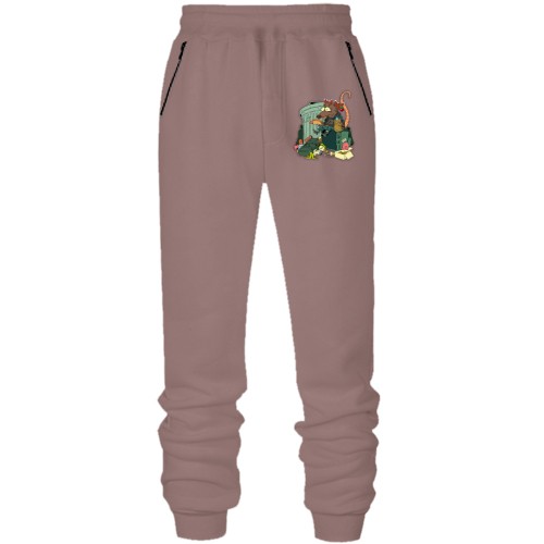 Штаны из футера без начеса с крысой на помойке