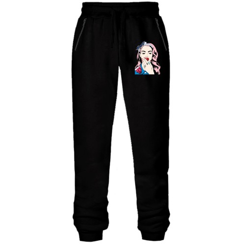 Штаны из футера без начеса с девушкой и розовыми волосами