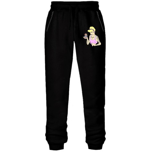 Штаны из футера без начеса с панк принцессой и грызуном