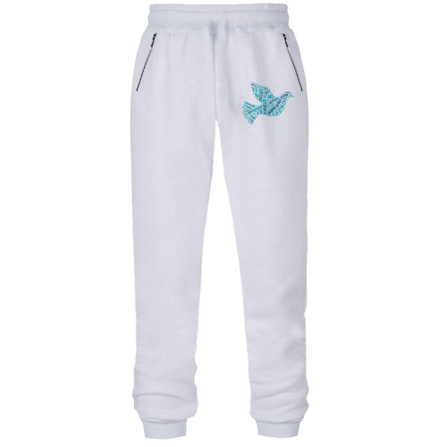 Штаны из футера без начеса с птицей из надписей