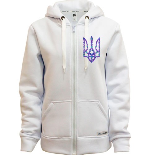 Худі на блискавці з квітковим фіолетовим гербом України