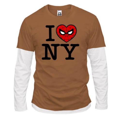 Мужской лонгслив Комби с надписью «I Love NY», где вместо сердца изображена маска Человека-паука