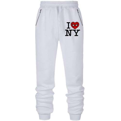 Мужские штаны на флисе с надписью «I Love NY», где вместо сердца изображена маска Человека-паука