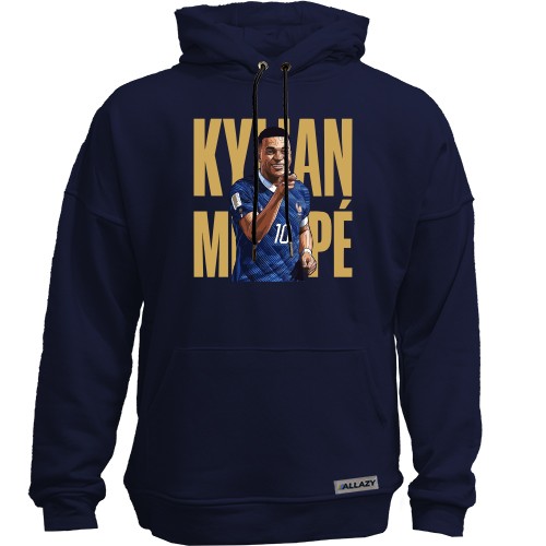 Худи без начеса с портретом футболиста Килиана Мбаппе и надписью «KYLIAN MBAPPÉ»