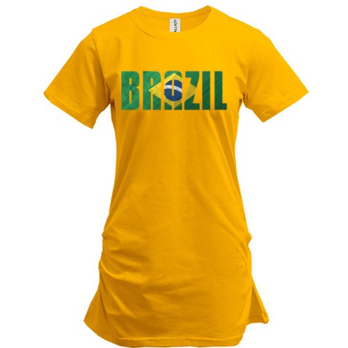 Удлиненная футболка с надписью «BRAZIL» в цветах национального флага Бразилии