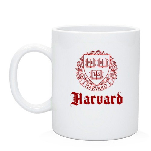 Чашка с гербом Гарвардского университета и готической надписью «Harvard»