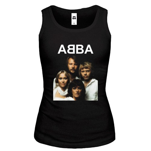 Женская майка с портретом участников группы ABBA и логотипом