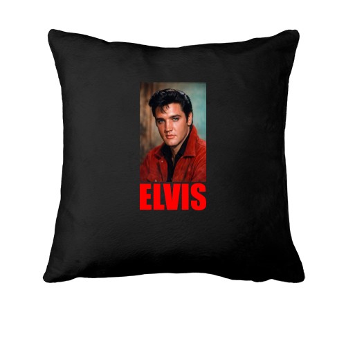 Подушка із портретом Елвіса Преслі та червоним написом «ELVIS»