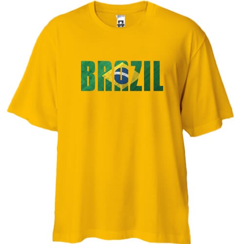 Футболка oversize с надписью «BRAZIL» в цветах национального флага Бразилии
