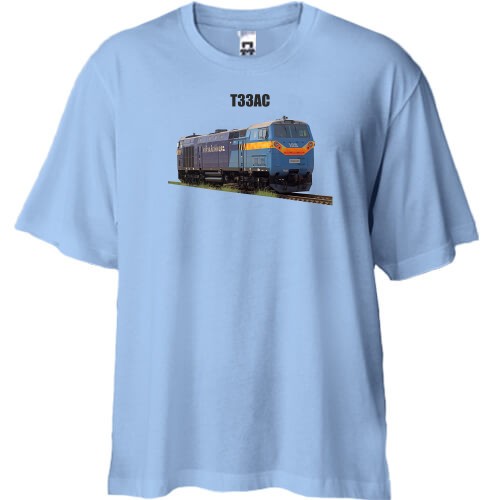 Футболка oversize с локомотивом поезда ТЭ33АС и надписью