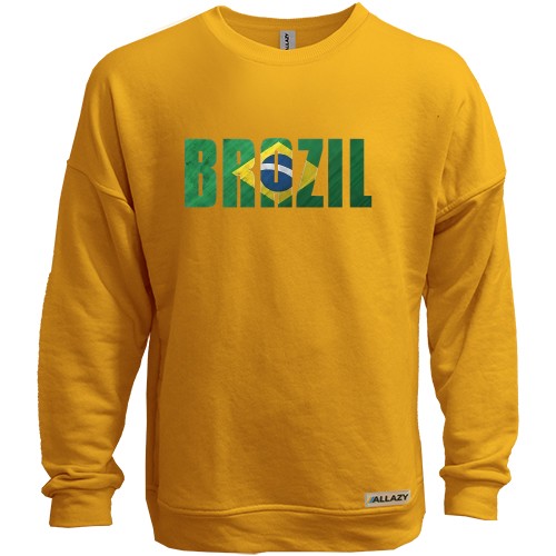 Свитшот без начеса с надписью «BRAZIL» в цветах национального флага Бразилии
