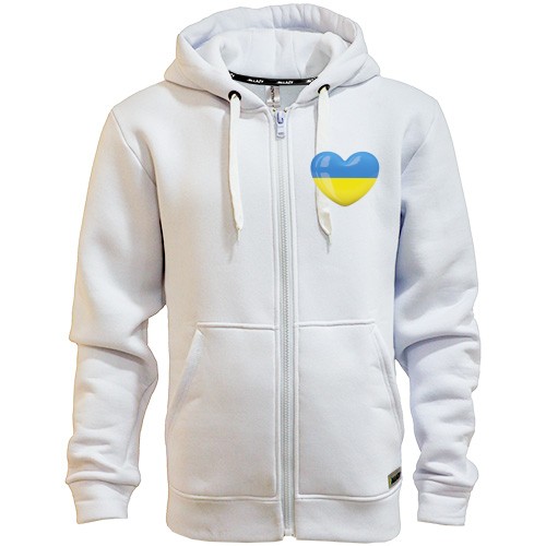 Мужская толстовка на молнии с объёмным сердцем в цветах флага Украины