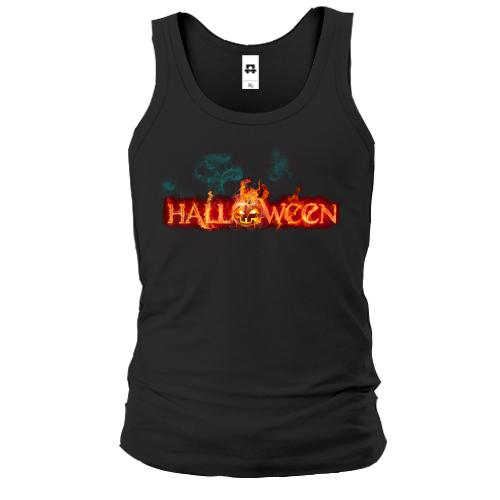 Майка с огненной надписью Halloween