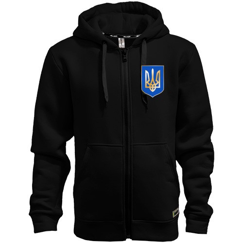 Мужская толстовка на молнии с гербом Украины в виде золотистого трезубца на синем щите