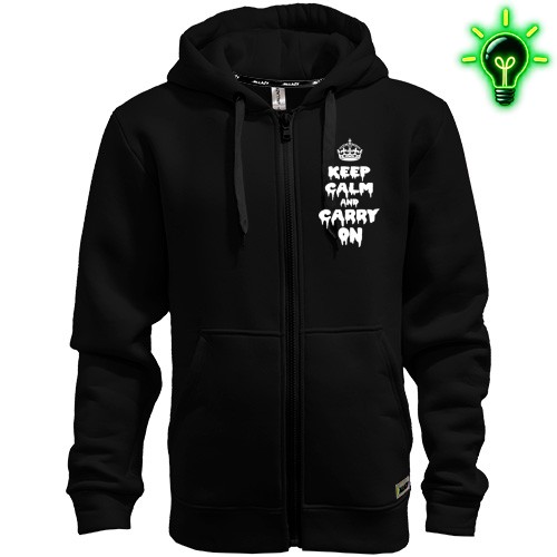 Чоловіча толстовка на блискавці із короною та написом «KEEP CALM AND CARRY ON» у кривавому стилі