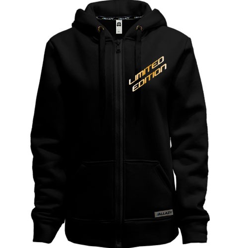 Женская толстовка на молнии с диагональной надписью «LIMITED EDITION» в золотисто-оранжевом градиенте