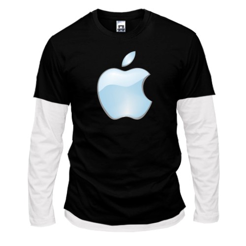 Мужской лонгслив с двойным рукавом с объемным глянцевым логотипом Apple светло-голубого цвета