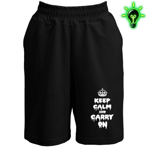 Мужские шорты с короной и надписью «KEEP CALM AND CARRY ON» в кровавом стиле