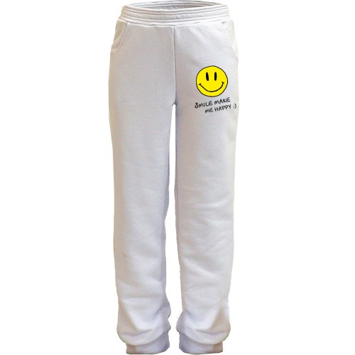 Дитячі штани із жовтим смайликом та написом «SMILE MAKE ME HAPPY :)»