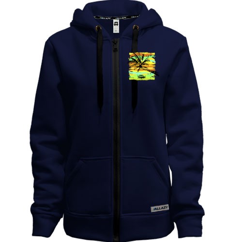 Жіноча толстовка на блискавці із зображенням пальми та човна на фоні яскравих мазків фарби