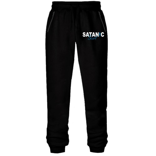 Женские трикотажные штаны с надписью «Satanic Girl» и голубым силуэтом девушки