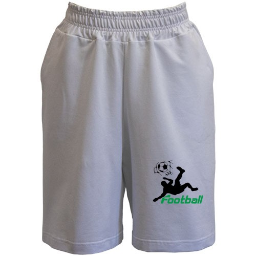Мужские шорты с силуэтом футболиста, бьющего по мячу в падении через себя, и зеленой надписью Football