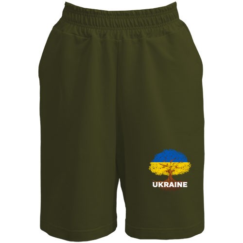 Мужские шорты с деревом в цветах флага Украины и надписью «UKRAINE»