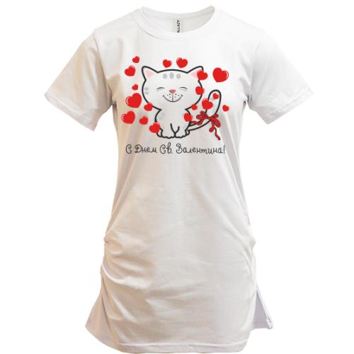 Подовжена футболка з котиком З днем Св. Валентина!