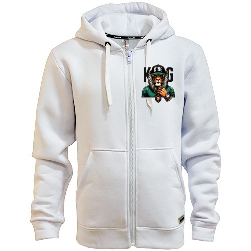 Мужская толстовка на молнии с изображением крутого льва в кепке и очках с надписью KING