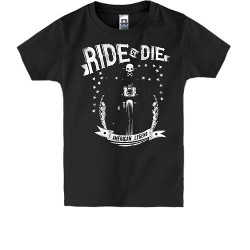 Детская футболка с черепом в шлеме и надписью «Ride or die American legend»