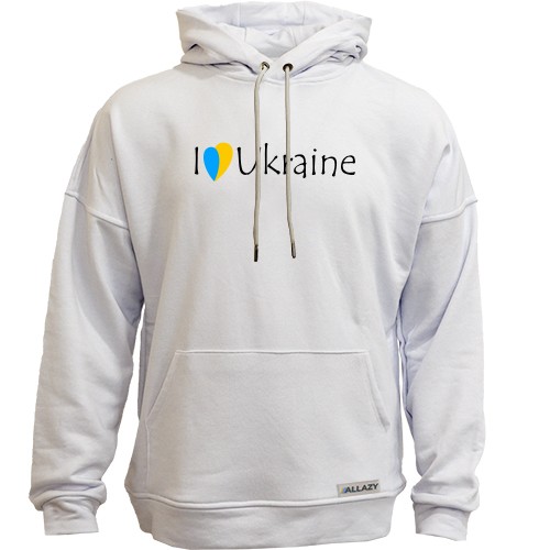 Худи без начеса с надписью «I love Ukraine» и сине-жёлтым сердцем