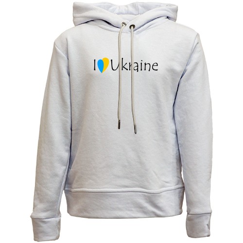 Детский худи без флиса с надписью «I love Ukraine» и сине-жёлтым сердцем