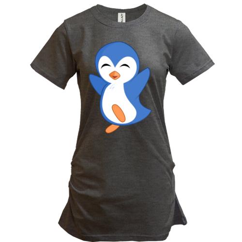 Подовжена футболка з веселим пінгвіном