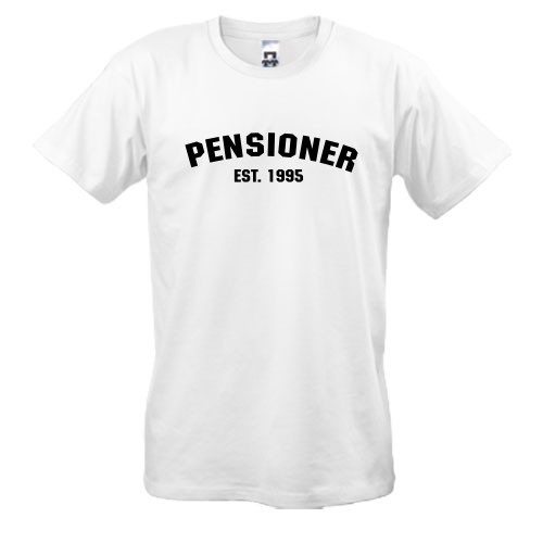 Мужская футболка с надписью «PENSIONER EST. 1995» в университетском стиле