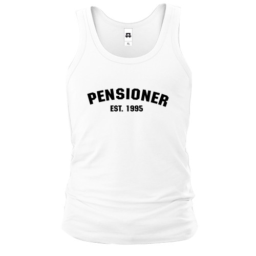 Мужская майка с надписью «PENSIONER EST. 1995» в университетском стиле