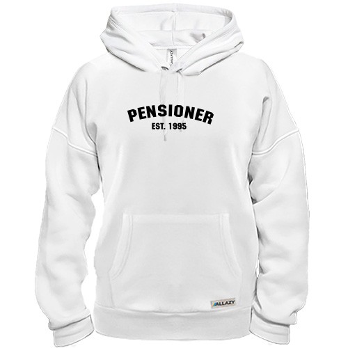 Толстовка з написом «PENSIONER EST. 1995» в університетському стилі