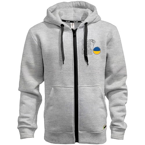 Мужская толстовка на молнии с надписью «UKRAINE», силуэтом кулака и сине-желтым кругом