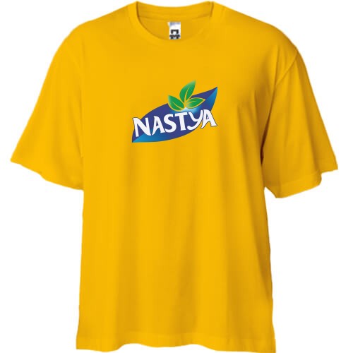 Футболка oversize з принтом у стилі логотипу Nestea та написом «NASTYa»