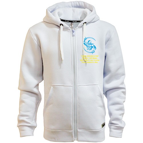 Чоловіча толстовка на блискавці із зображенням козака з шаблями та привітанням «З Днем захисника вітаю!»