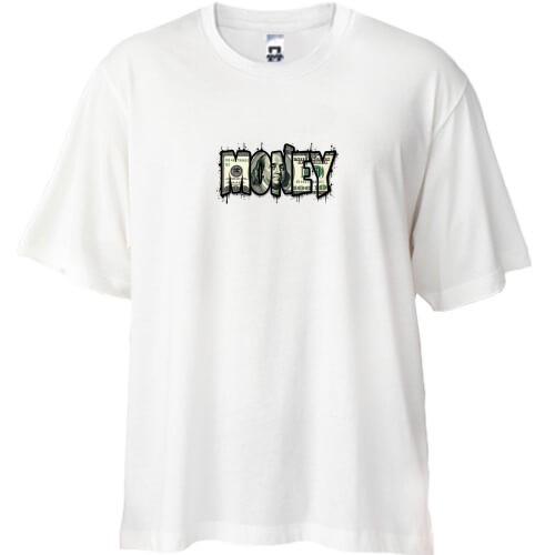Футболка oversize со словом «MONEY» в стиле граффити из долларовых купюр