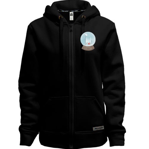 Женская толстовка на молнии с изображением снежного шара с Санта-Клаусом и надписью MERRY CHRISTMAS