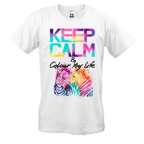 Футболка Keep calm and colour your life с цветными зебрами (2)