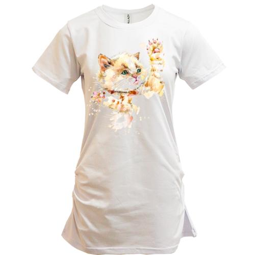 Подовжена футболка з акварельним кошеням