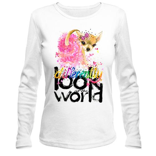 Лонгслів Look at the world differently з собачкою