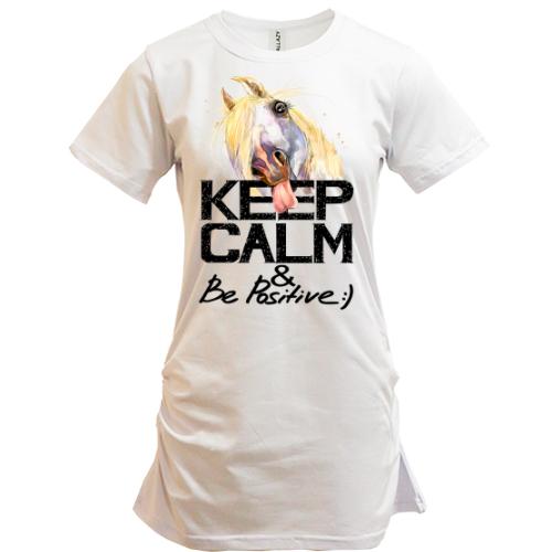 Подовжена футболка з конем Keep calm and be positive