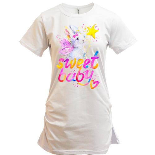 Подовжена футболка Sweet baby з зайчиком