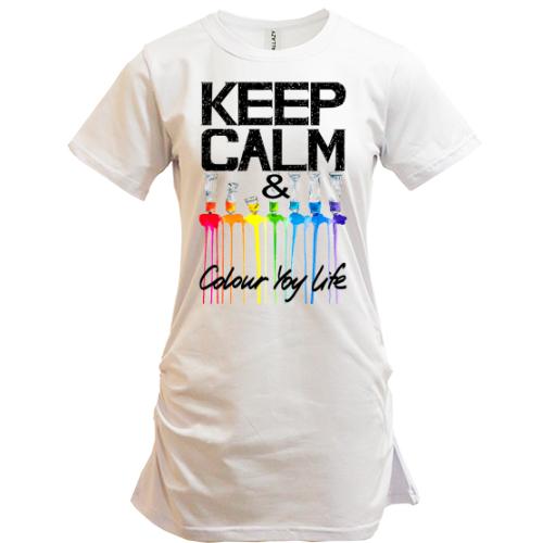 Подовжена футболка Keep calm and colour  your life (2)