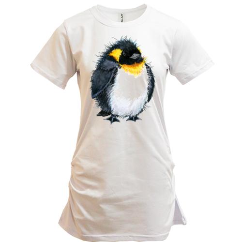 Подовжена футболка з пінгвіном